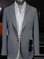 Grey Fine Vertical Stripe Pure Wool Unstructured Blazer