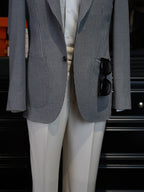 Grey Fine Vertical Stripe Pure Wool Unstructured Blazer