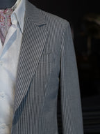 Grey Fine Vertical Stripe Pure Wool Unstructured Blazer