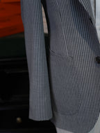 Grey Fine Vertical Stripe Pure Wool Unstructured Blazer