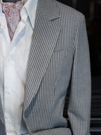 Grey Fine Vertical Stripe Pure Wool Unstructured Blazer