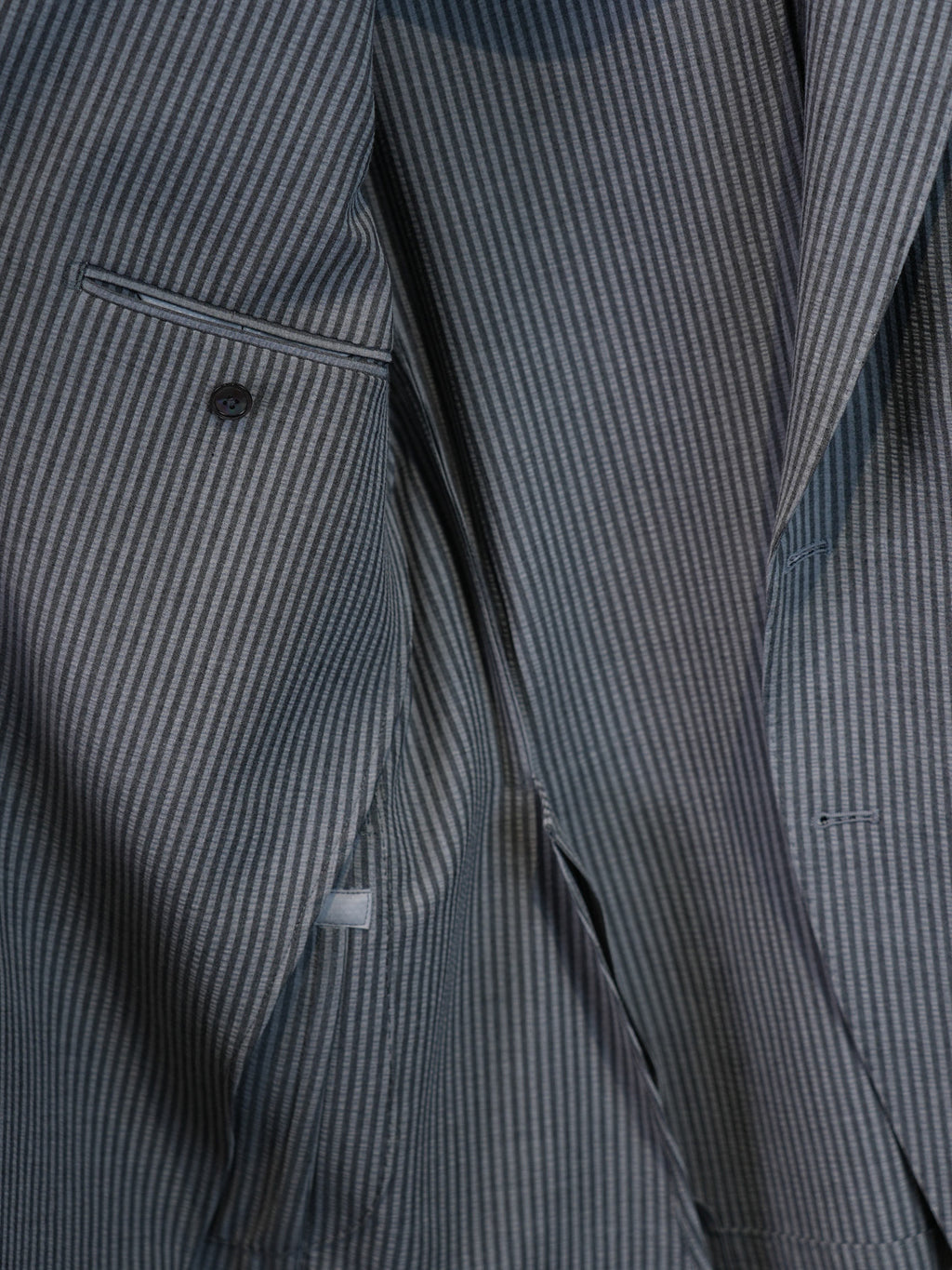 Grey Fine Vertical Stripe Pure Wool Unstructured Blazer