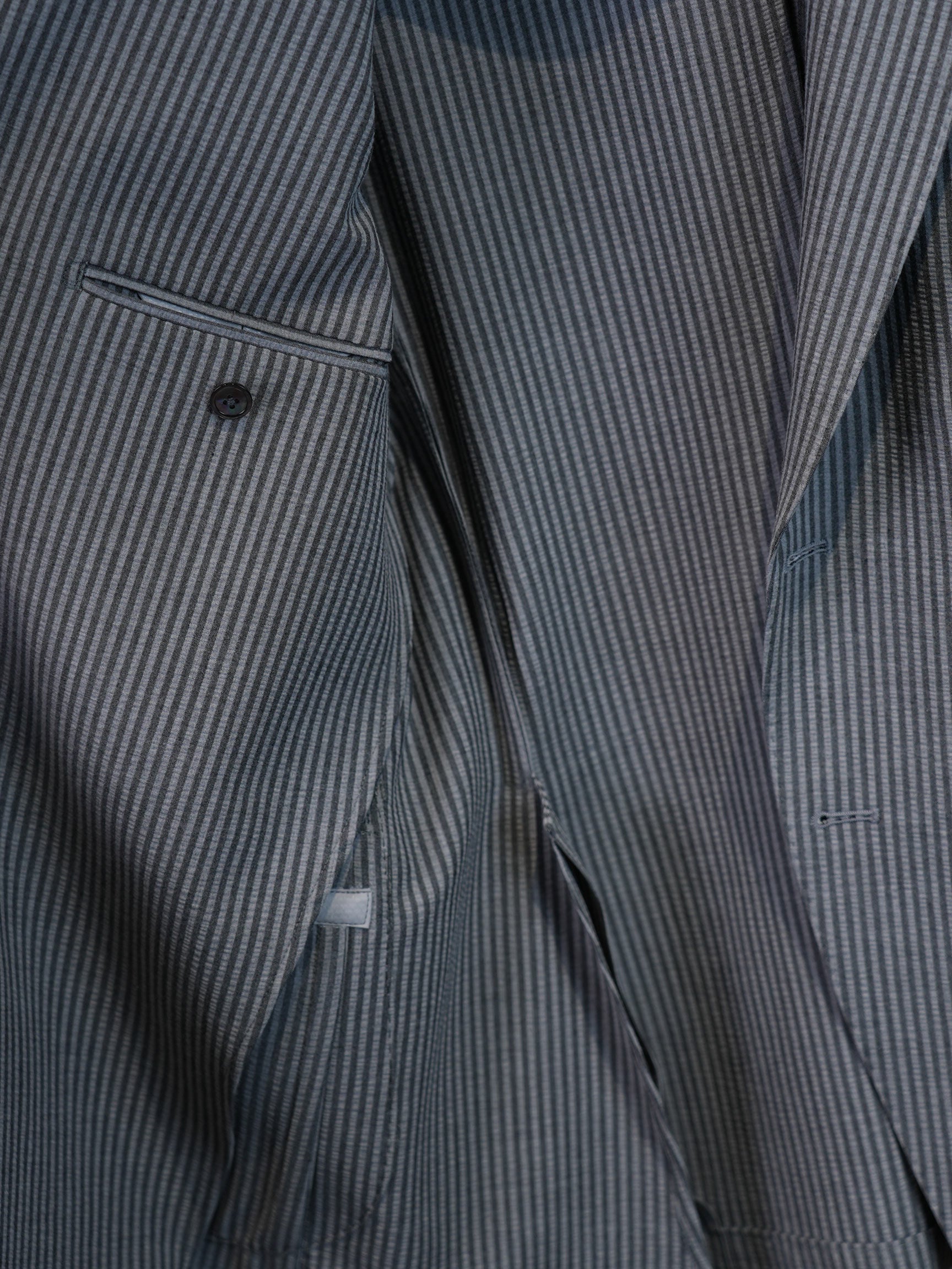 Grey Fine Vertical Stripe Pure Wool Unstructured Blazer
