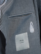 Grey Fine Vertical Stripe Pure Wool Unstructured Blazer