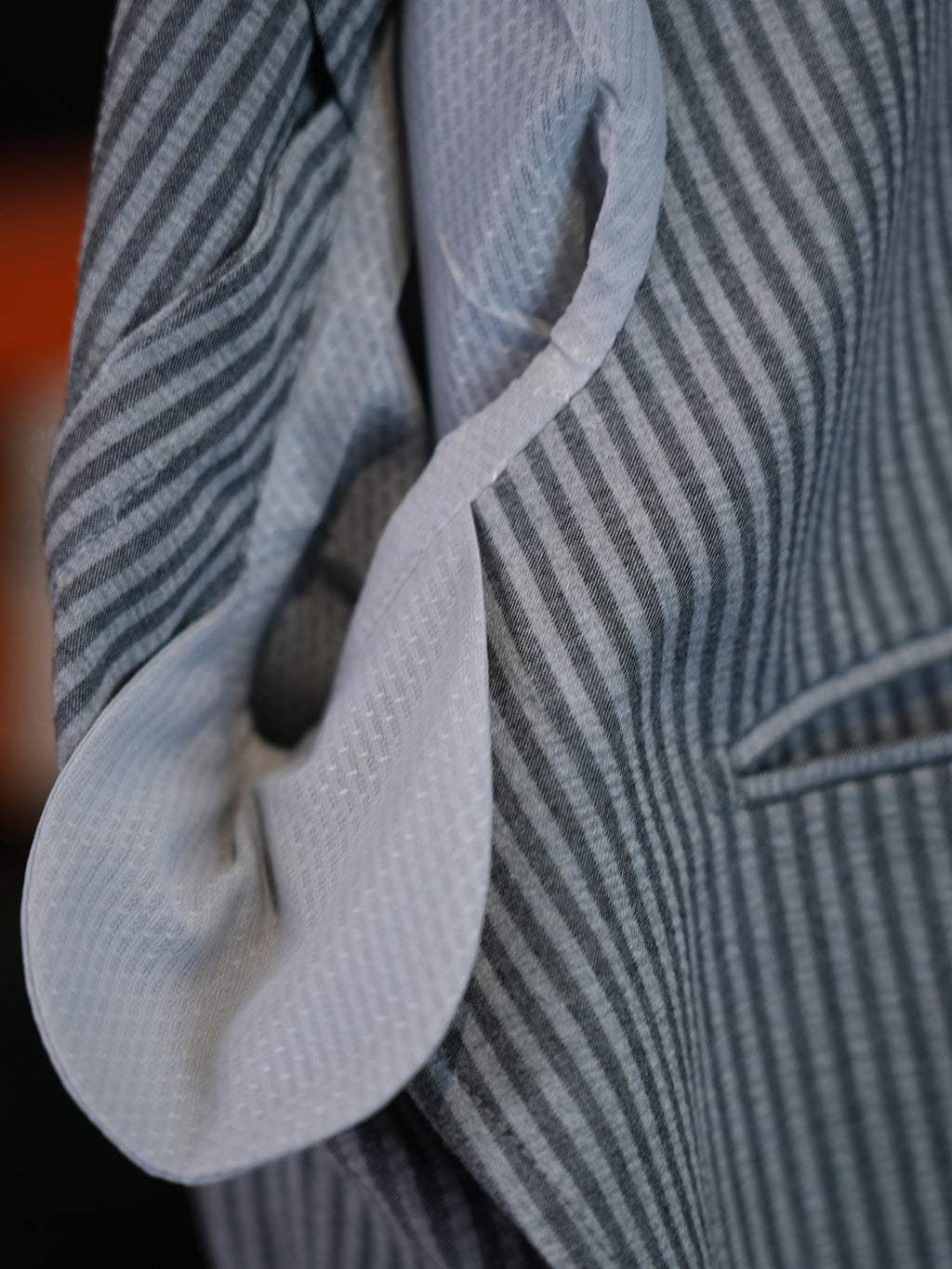 Grey Fine Vertical Stripe Pure Wool Unstructured Blazer