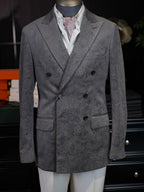 Grey Paisley Jacquard Double Breasted 100% Cotton Blazer, Textured Luxury Suit Jacket for Men