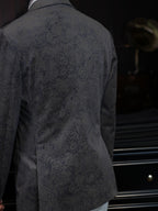 Grey Paisley Jacquard Double Breasted 100% Cotton Blazer, Textured Luxury Suit Jacket for Men