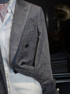 Grey Paisley Jacquard Double Breasted 100% Cotton Blazer, Textured Luxury Suit Jacket for Men