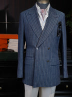 Men’s Double Breasted Blue Pinstripe Blazer, 100% Pure Italian Linen Summer Sport Coat