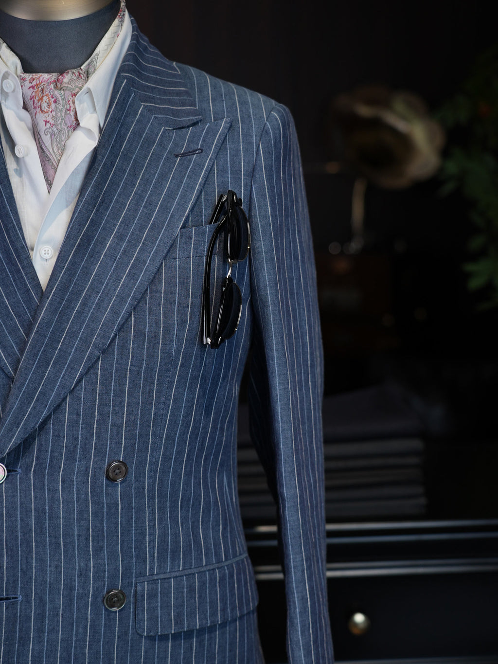 Men’s Double Breasted Blue Pinstripe Blazer, 100% Pure Italian Linen Summer Sport Coat