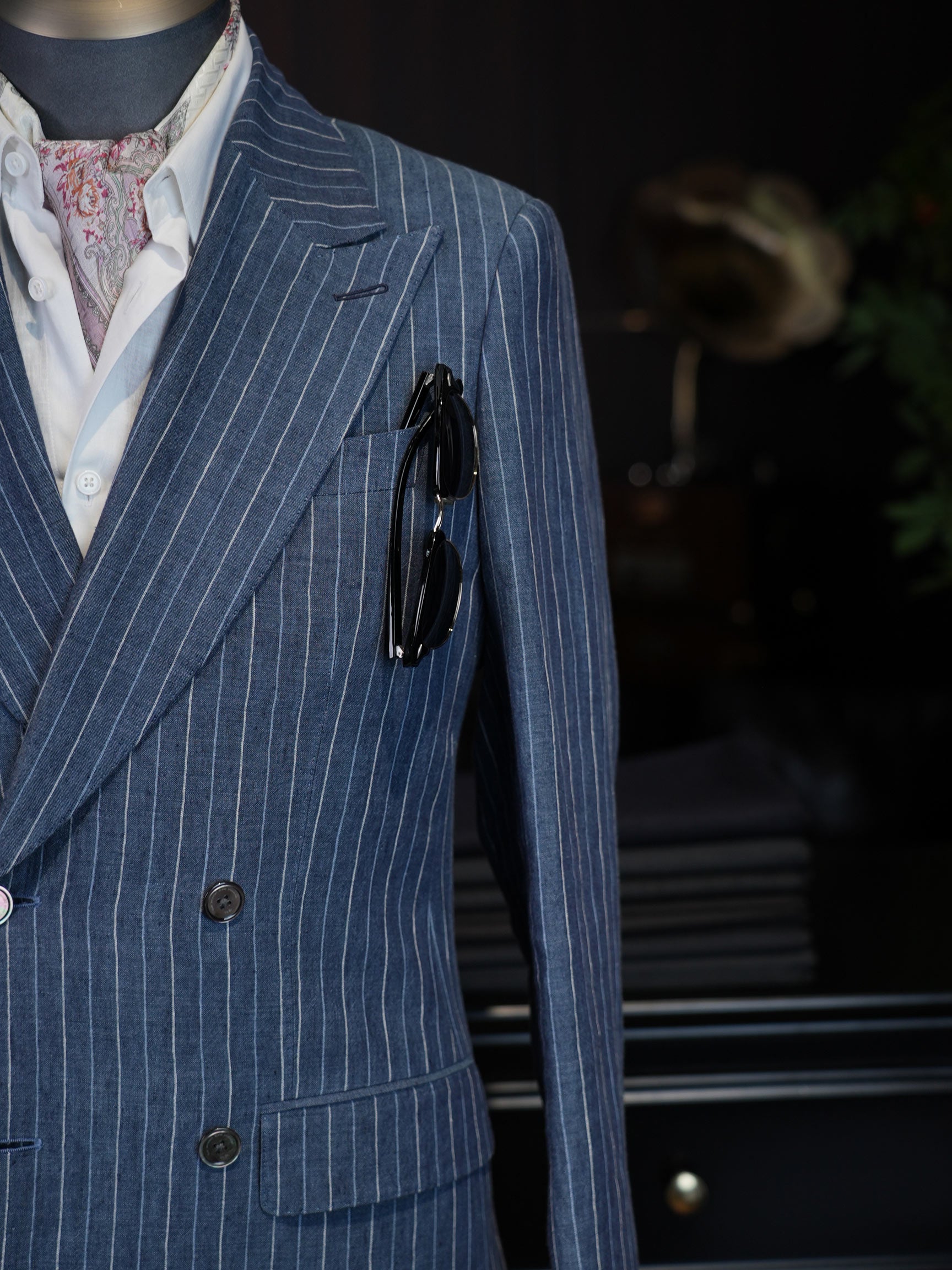 Men’s Double Breasted Blue Pinstripe Blazer, 100% Pure Italian Linen Summer Sport Coat