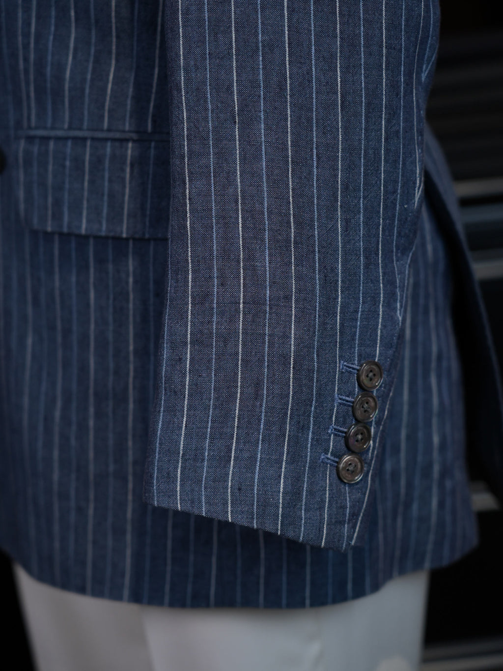Men’s Double Breasted Blue Pinstripe Blazer, 100% Pure Italian Linen Summer Sport Coat