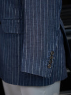 Men’s Double Breasted Blue Pinstripe Blazer, 100% Pure Italian Linen Summer Sport Coat