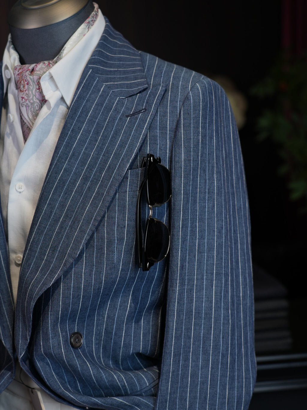 Men’s Double Breasted Blue Pinstripe Blazer, 100% Pure Italian Linen Summer Sport Coat