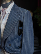Men’s Double Breasted Blue Pinstripe Blazer, 100% Pure Italian Linen Summer Sport Coat