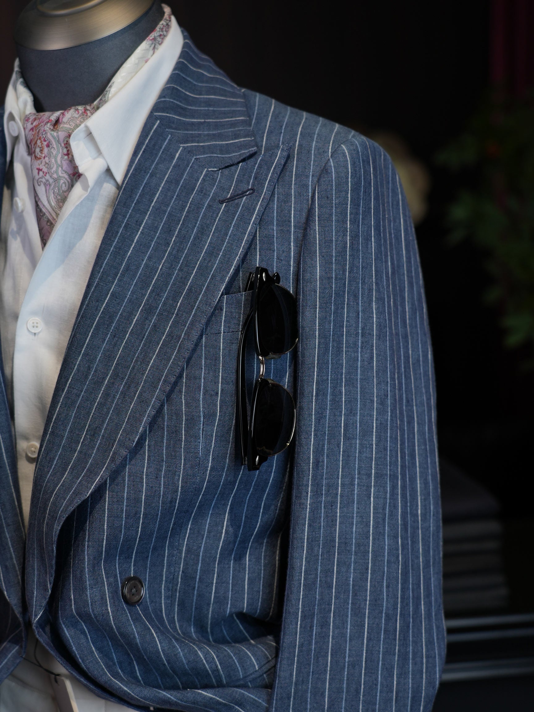 Men’s Double Breasted Blue Pinstripe Blazer, 100% Pure Italian Linen Summer Sport Coat