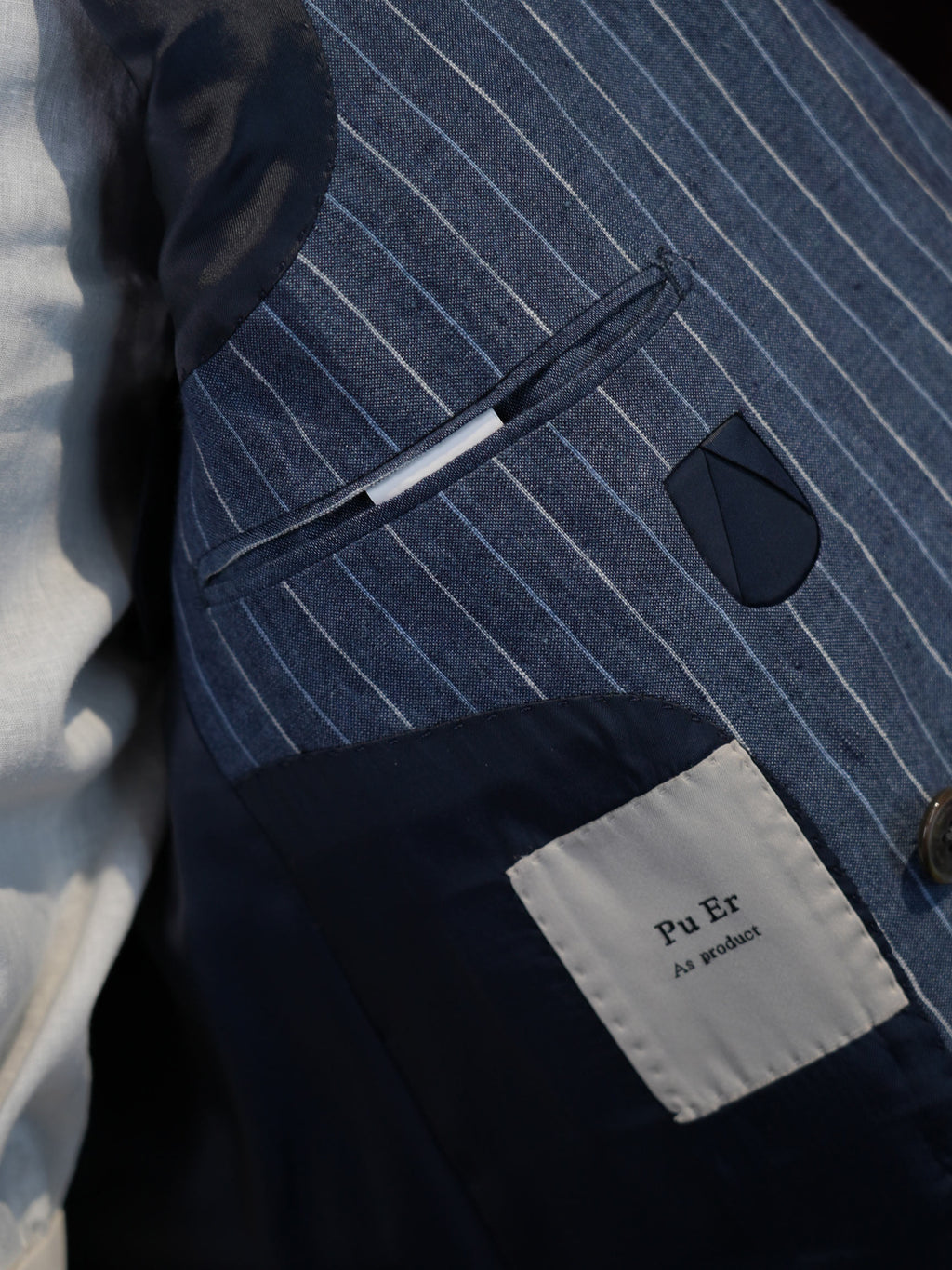 Men’s Double Breasted Blue Pinstripe Blazer, 100% Pure Italian Linen Summer Sport Coat