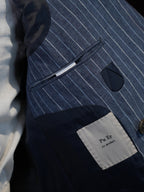 Men’s Double Breasted Blue Pinstripe Blazer, 100% Pure Italian Linen Summer Sport Coat