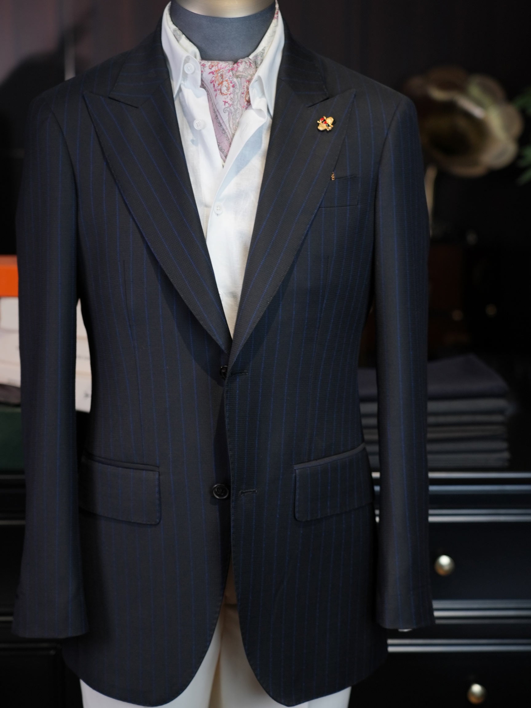 Navy Super Fine 100% Wool Striped Blazer | Premium Tailored Single Suit Jacket from Our Own Factory