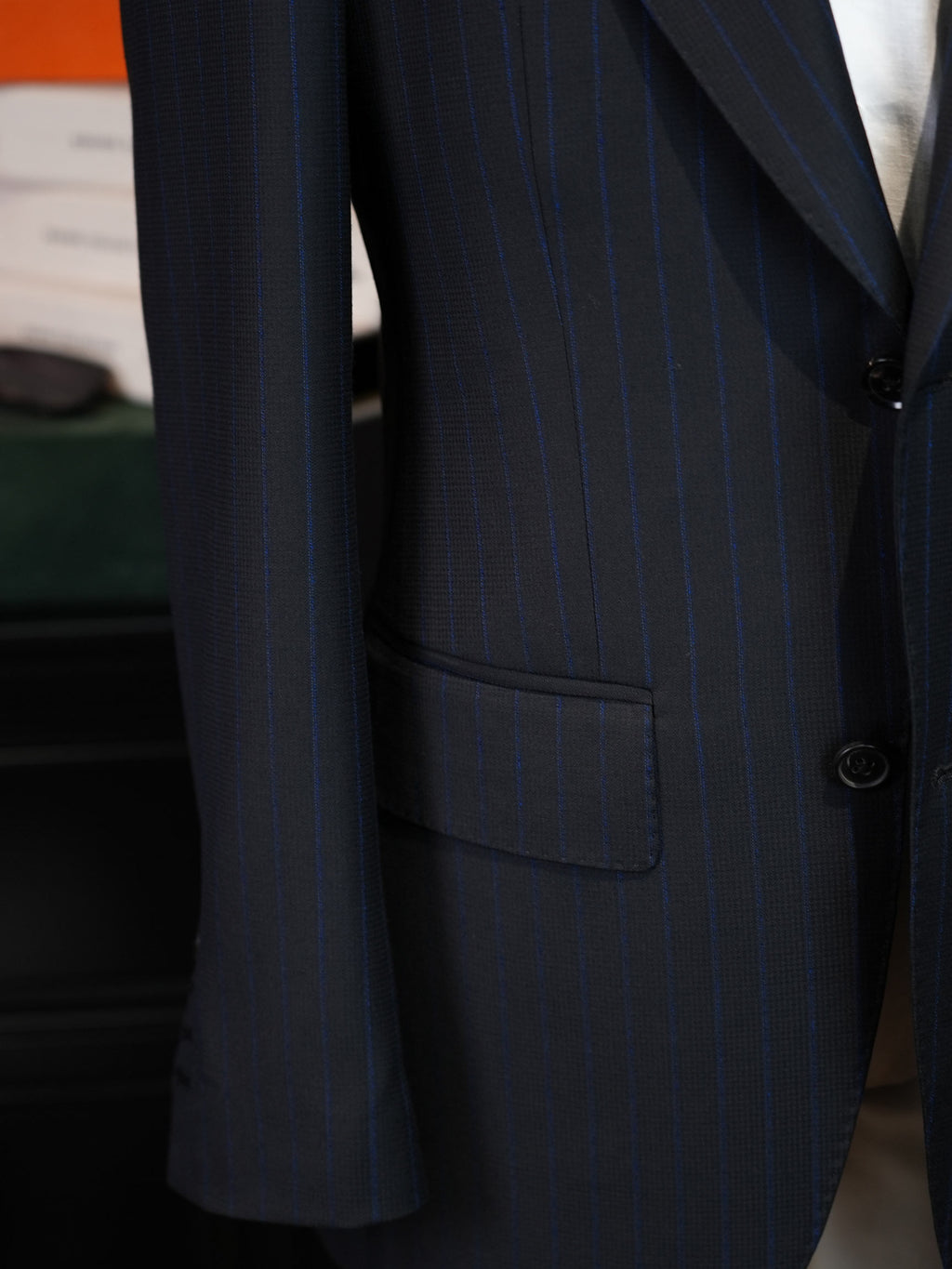 Navy Super Fine 100% Wool Striped Blazer | Premium Tailored Single Suit Jacket from Our Own Factory