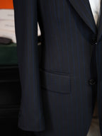 Navy Super Fine 100% Wool Striped Blazer | Premium Tailored Single Suit Jacket from Our Own Factory