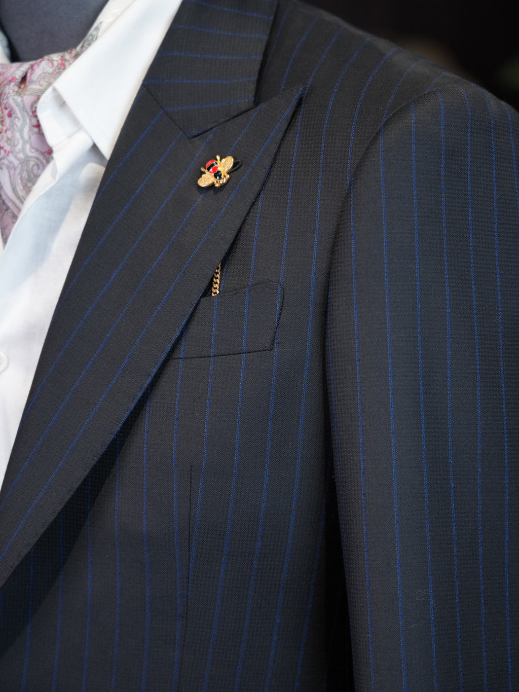 Navy Super Fine 100% Wool Striped Blazer | Premium Tailored Single Suit Jacket from Our Own Factory