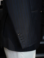 Navy Super Fine 100% Wool Striped Blazer | Premium Tailored Single Suit Jacket from Our Own Factory