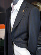 Navy Super Fine 100% Wool Striped Blazer | Premium Tailored Single Suit Jacket from Our Own Factory