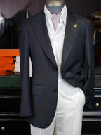 Navy Super Fine 100% Wool Striped Blazer | Premium Tailored Single Suit Jacket from Our Own Factory