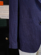 Men's Deep Blue Linen Cotton Casual Blazer | Notch Lapel 50% Linen 50% Cotton Sport Jacket