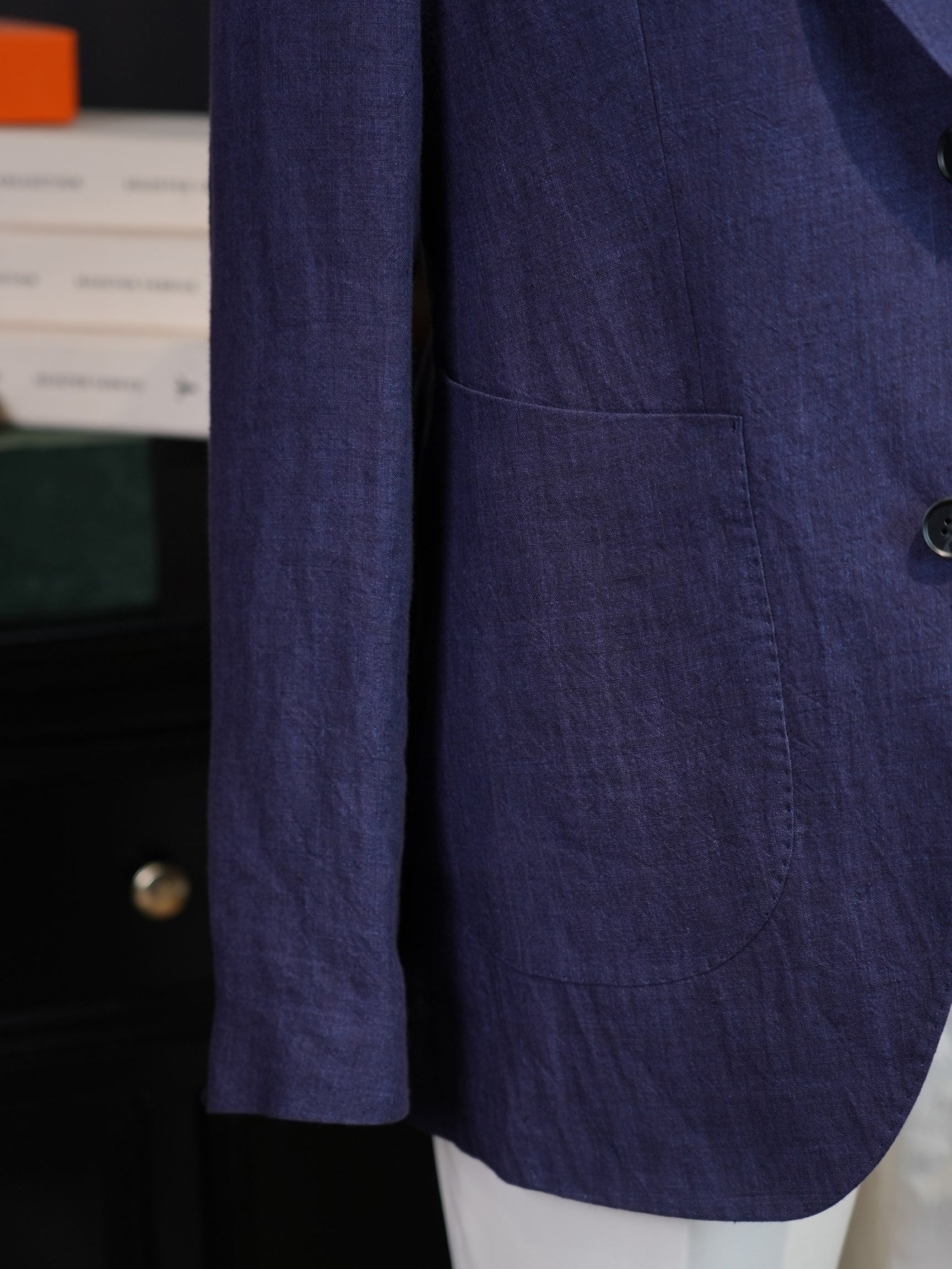 Men's Deep Blue Linen Cotton Casual Blazer | Notch Lapel 50% Linen 50% Cotton Sport Jacket
