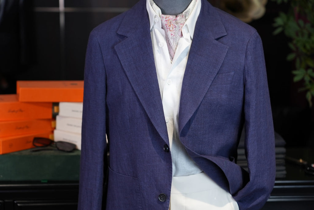 Men's Deep Blue Linen Cotton Casual Blazer | Notch Lapel 50% Linen 50% Cotton Sport Jacket