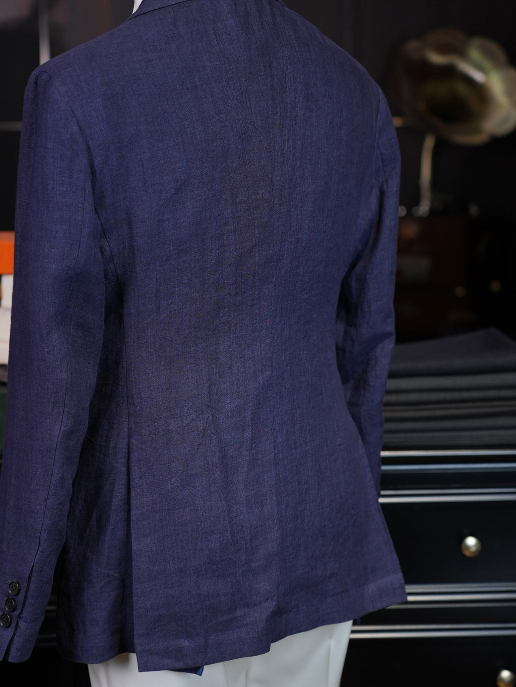 Men's Deep Blue Linen Cotton Casual Blazer | Notch Lapel 50% Linen 50% Cotton Sport Jacket