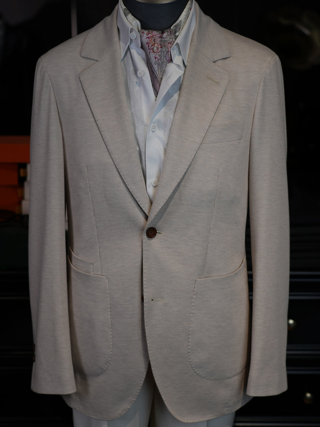 Light apricot ribbed knit casual blazer