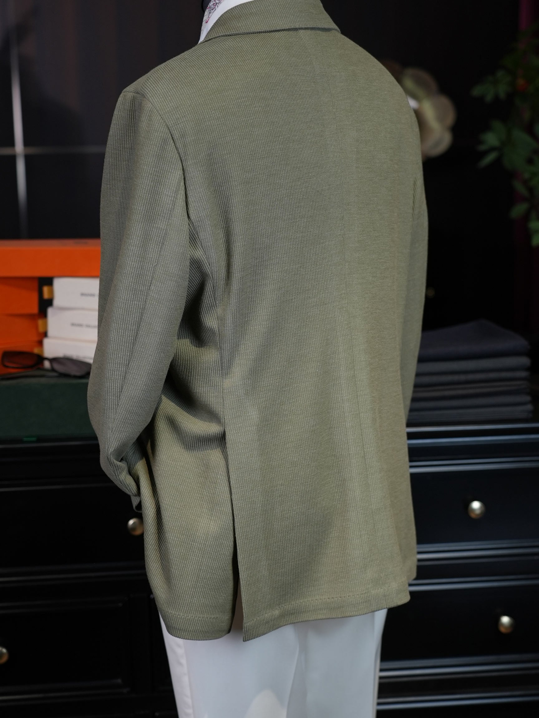 Sage Green Fine Stripe Unstructured Blazer | Premium Wool Casual Suit Jacket for Singapore Gentlemen
