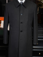 Men’s Dark Grey 100% Wool Convertible Collar Overcoat, Mid-Length Four-Button Pure Wool Car Coat for Business Formal