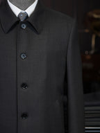Men’s Dark Grey 100% Wool Convertible Collar Overcoat, Mid-Length Four-Button Pure Wool Car Coat for Business Formal
