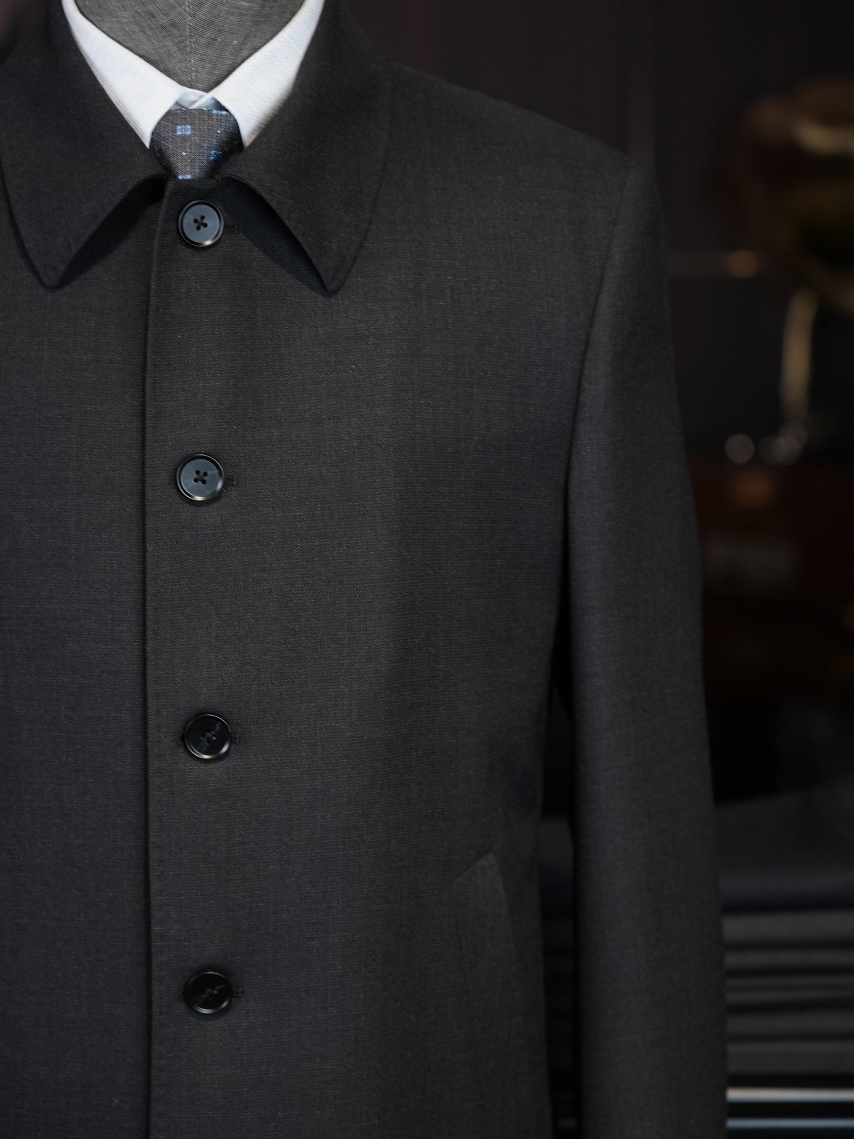 Men’s Dark Grey 100% Wool Convertible Collar Overcoat, Mid-Length Four-Button Pure Wool Car Coat for Business Formal