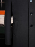 Men’s Dark Grey 100% Wool Convertible Collar Overcoat, Mid-Length Four-Button Pure Wool Car Coat for Business Formal