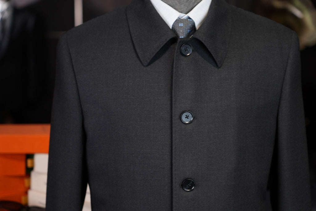 Men’s Dark Grey 100% Wool Convertible Collar Overcoat, Mid-Length Four-Button Pure Wool Car Coat for Business Formal