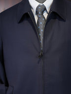 Men’s Navy 100% Pure Wool Business Executive Zip Jacket, Custom Tailored Fit for Black Men’s Broad Shoulders & Athletic Torso Premium Fine Wool Office Blouson