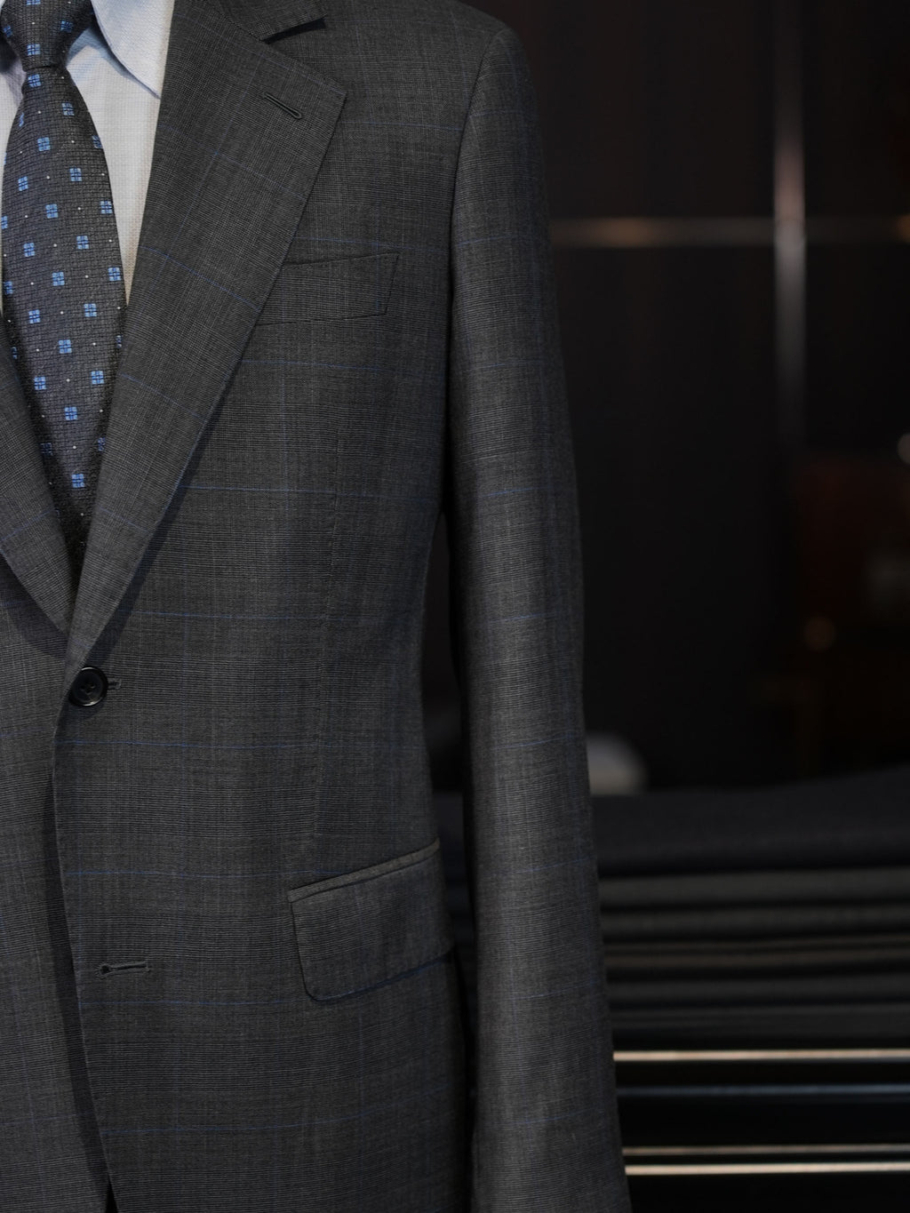 Men's Dark Grey Windowpane Blazer | Notch Lapel 100% Pure Wool Single Breasted Sport Coat