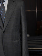Men's Dark Grey Windowpane Blazer | Notch Lapel 100% Pure Wool Single Breasted Sport Coat