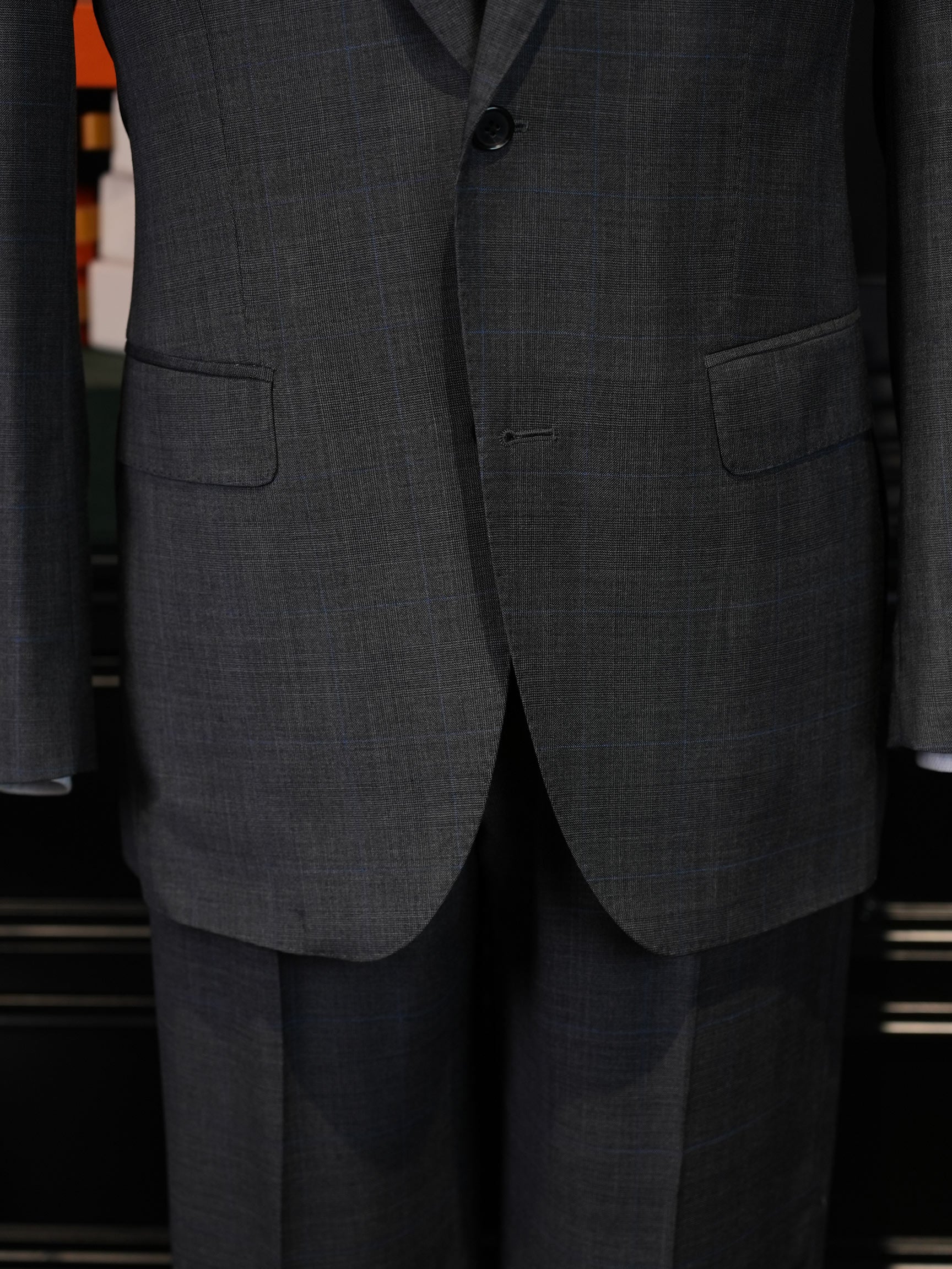 Men's Dark Grey Windowpane Blazer | Notch Lapel 100% Pure Wool Single Breasted Sport Coat