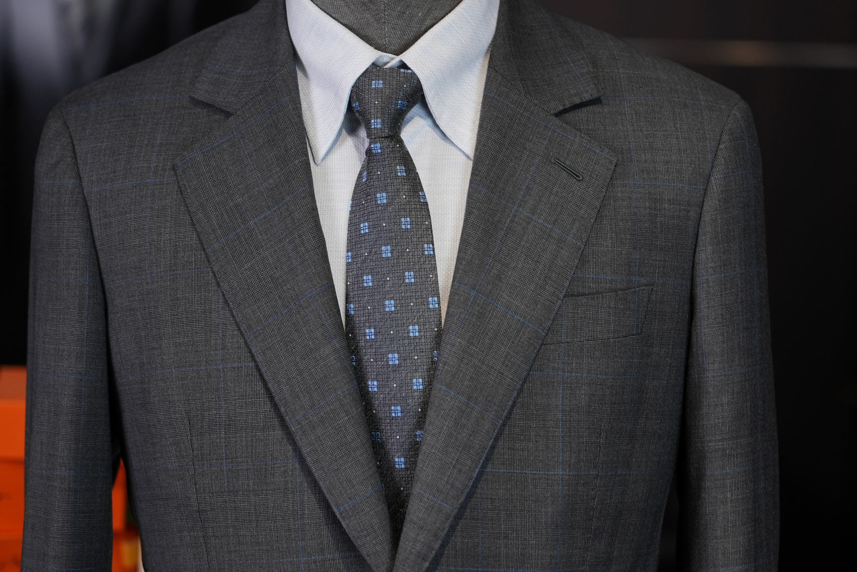 Men's Dark Grey Windowpane Blazer | Notch Lapel 100% Pure Wool Single Breasted Sport Coat