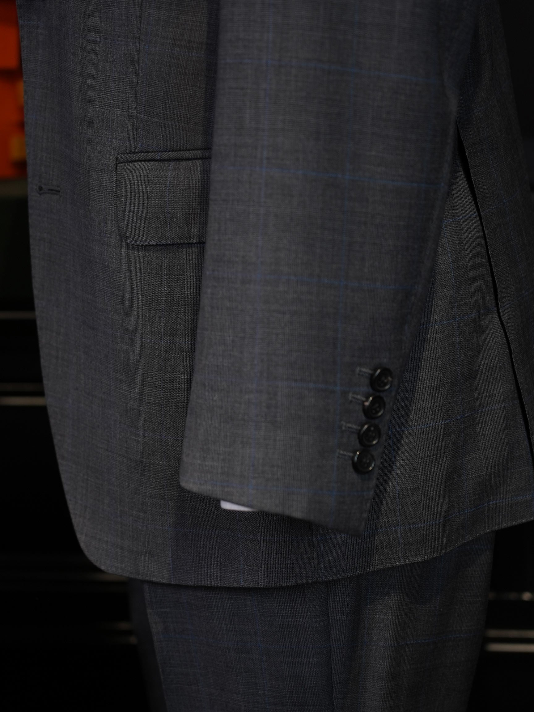Men's Dark Grey Windowpane Blazer | Notch Lapel 100% Pure Wool Single Breasted Sport Coat