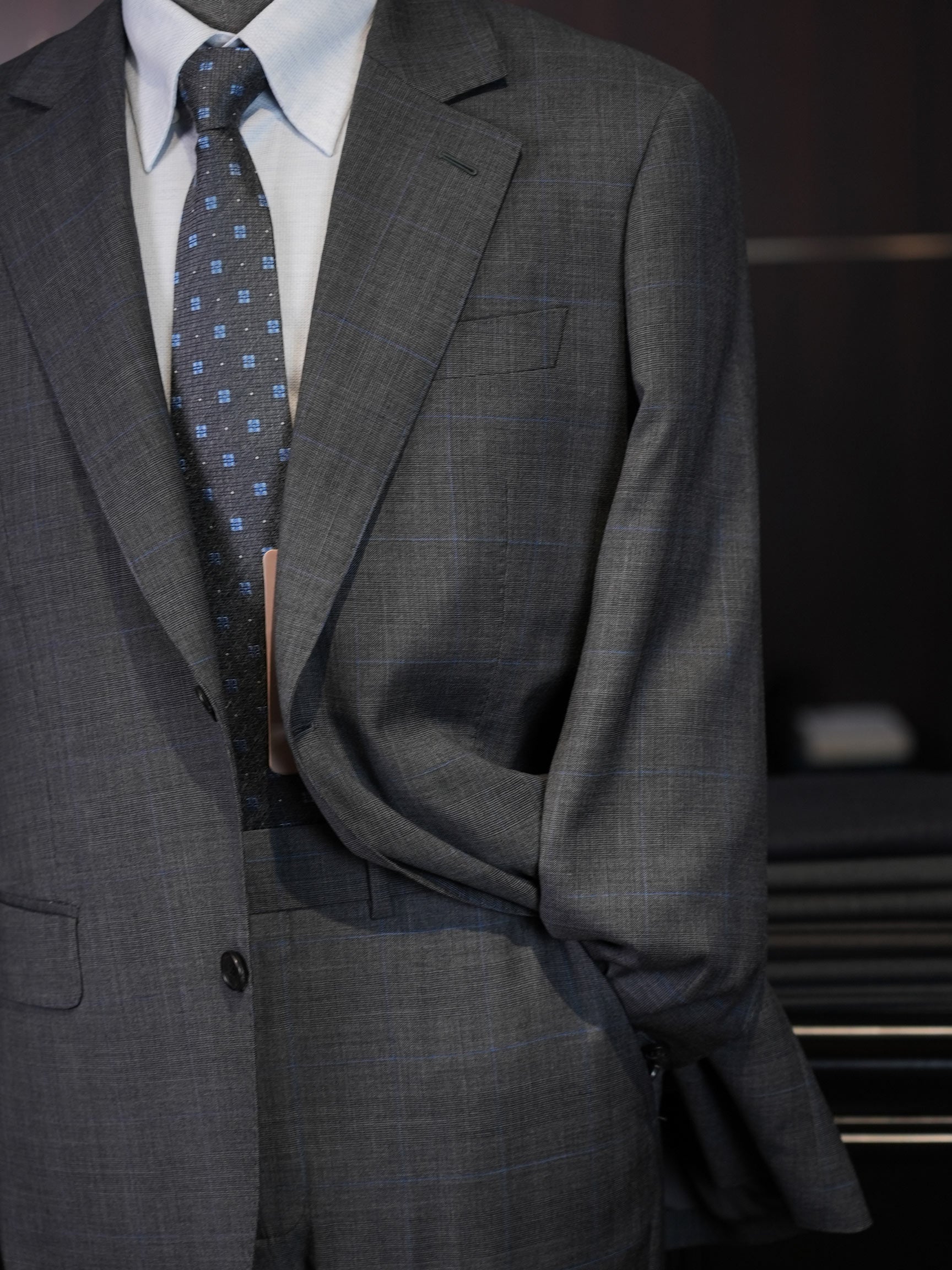 Men's Dark Grey Windowpane Blazer | Notch Lapel 100% Pure Wool Single Breasted Sport Coat