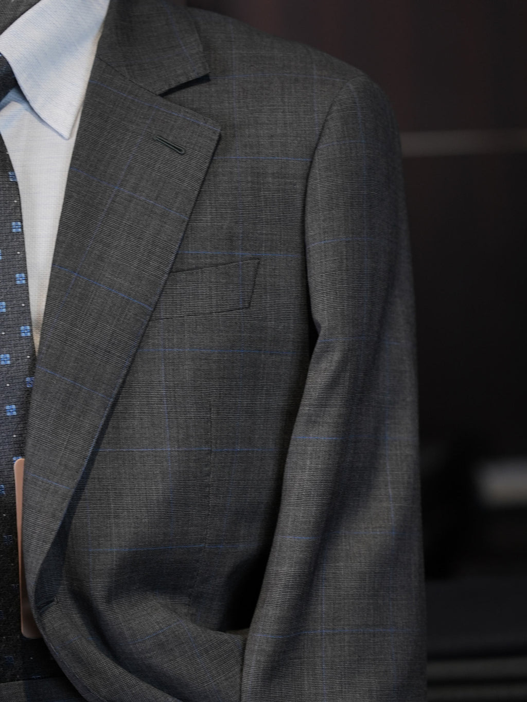 Men's Dark Grey Windowpane Blazer | Notch Lapel 100% Pure Wool Single Breasted Sport Coat