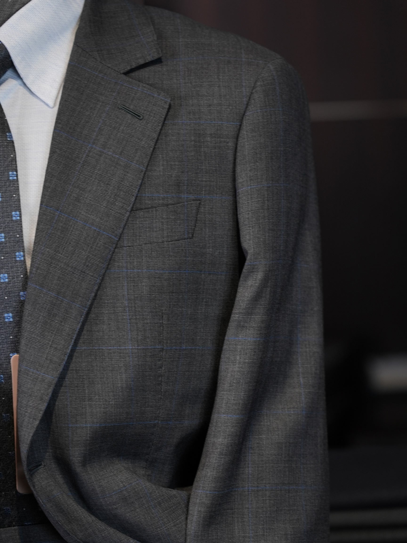 Men's Dark Grey Windowpane Blazer | Notch Lapel 100% Pure Wool Single Breasted Sport Coat