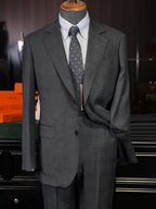 Men's Dark Grey Windowpane Blazer | Notch Lapel 100% Pure Wool Single Breasted Sport Coat